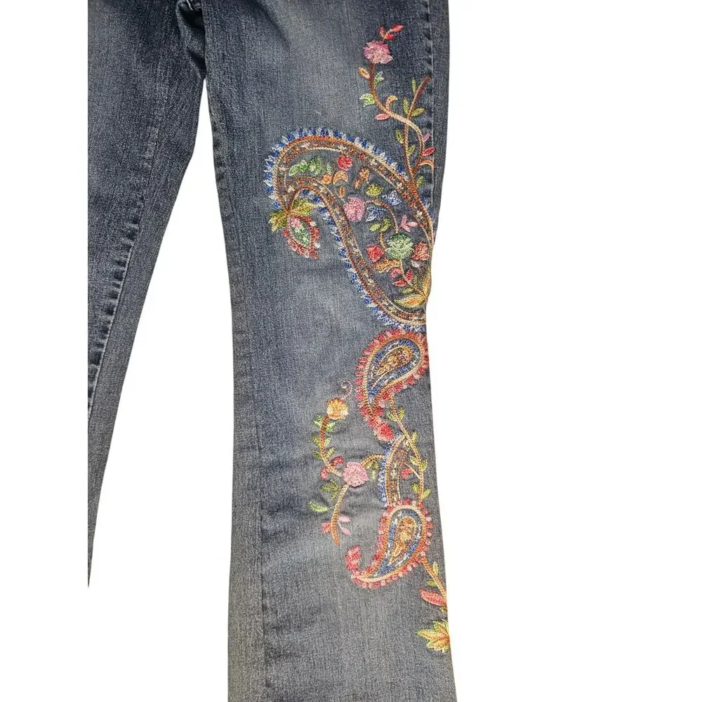 Vintage Willi Smith Paisley Jeans Embroidered Y2K Bootcut Sz 10 - Picture 3 of 8
